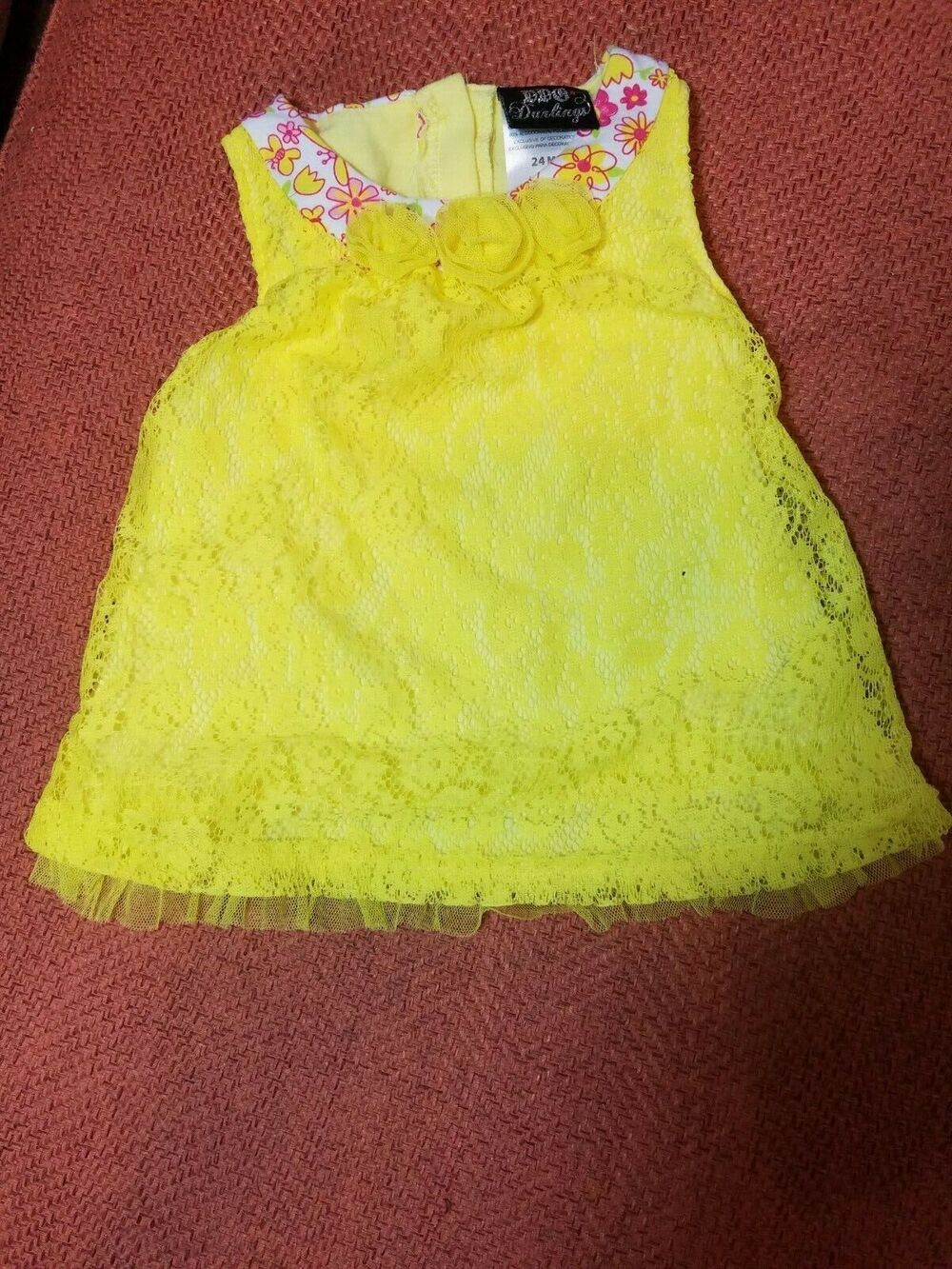 DDG Darlings Toddler Girl's Dress Size 24 months Yellow Lace Floral
